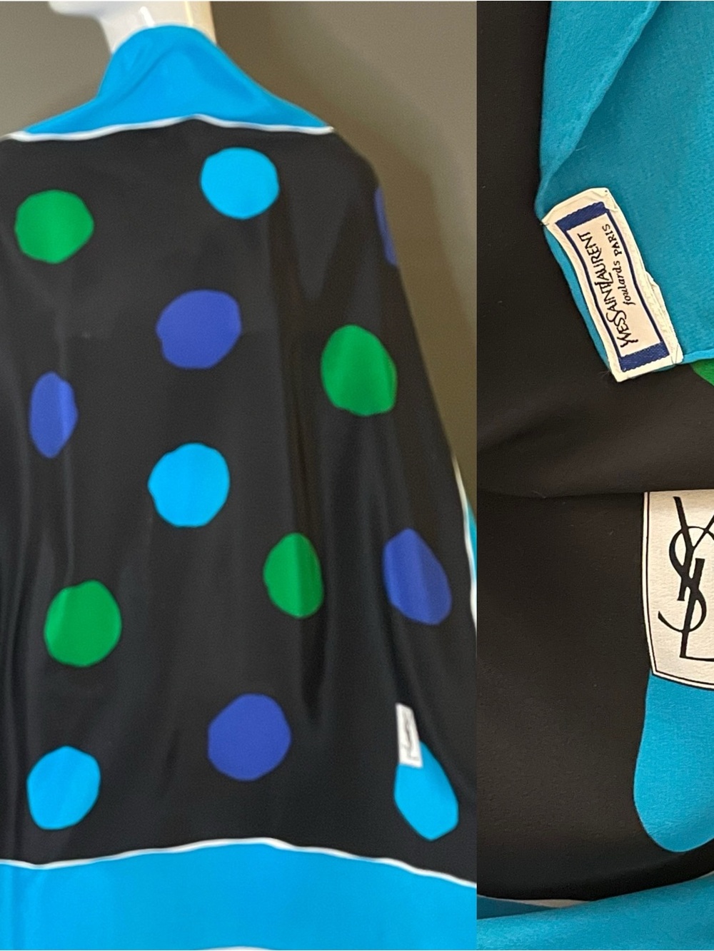 Gorg Yves Saint Laurent Silk Scarf Jewel Color Polka Dot Large 34 In Exc Cond